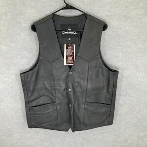 Cycle Leather Vest Mens‎ 46T Black Genuine Leather Motorcycle Biker Sleeveless